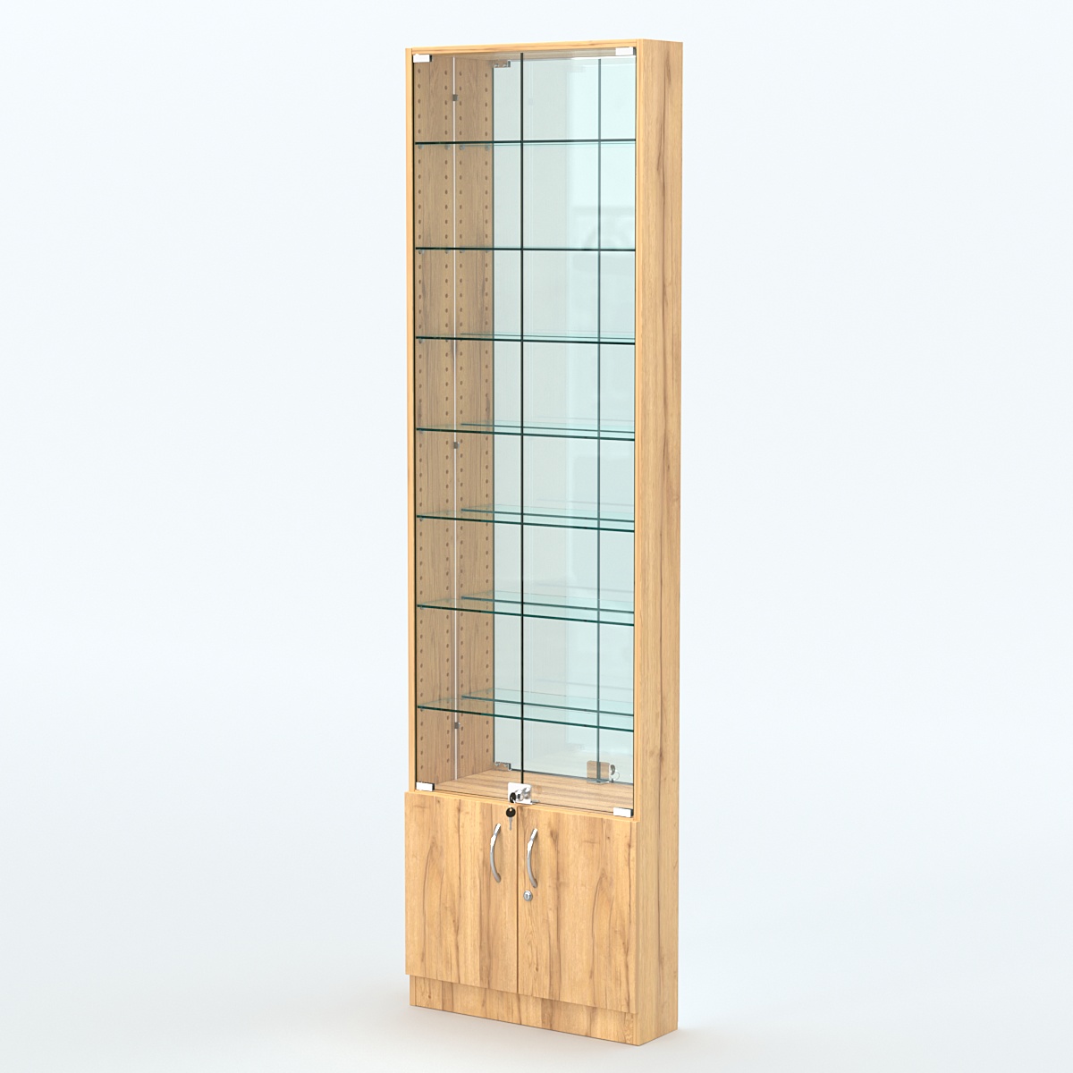 Торговая витрина с 7-ю стеклянными полками 150x600 мм серии NEXT-7 №2-2 (З/C - ЗЕРКАЛО) Дуб Золотистый