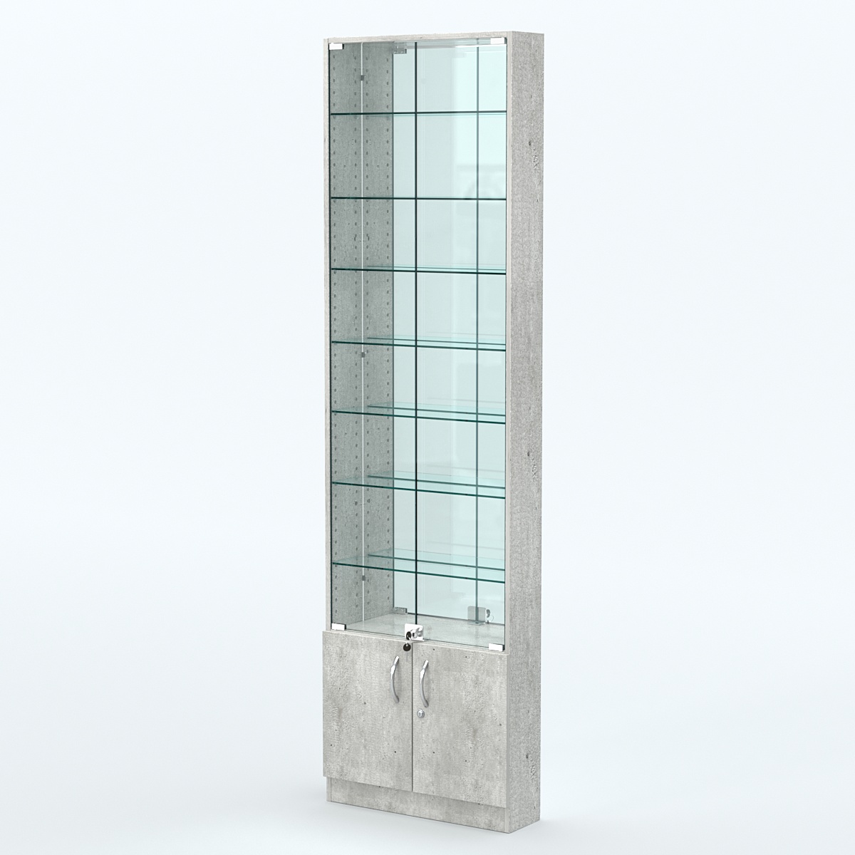 Торговая витрина с 7-ю стеклянными полками 150x600 мм серии NEXT-7 №2-2 (З/C - ЗЕРКАЛО) Метрополитан Грей