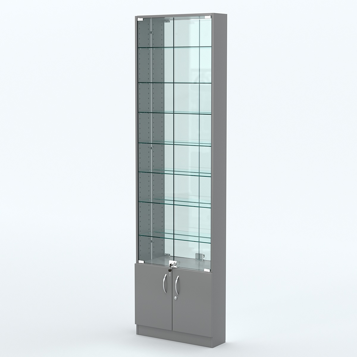 Торговая витрина с 7-ю стеклянными полками 150x600 мм серии NEXT-7 №2-2 (З/C - ЗЕРКАЛО) Темно-Серый