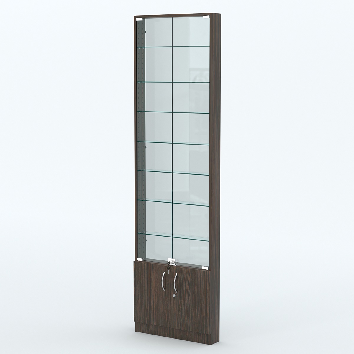 Торговая витрина с 8-ю стеклянными полками 100x600 мм серии NEXT-8 №1-1 (З/C - СТЕКЛО) Дуб Венге