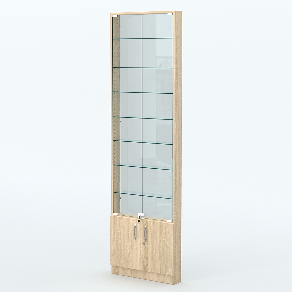 Торговая витрина с 8-ю стеклянными полками 100x600 мм серии NEXT-8 №1-1 (З/C - СТЕКЛО) Дуб сонома