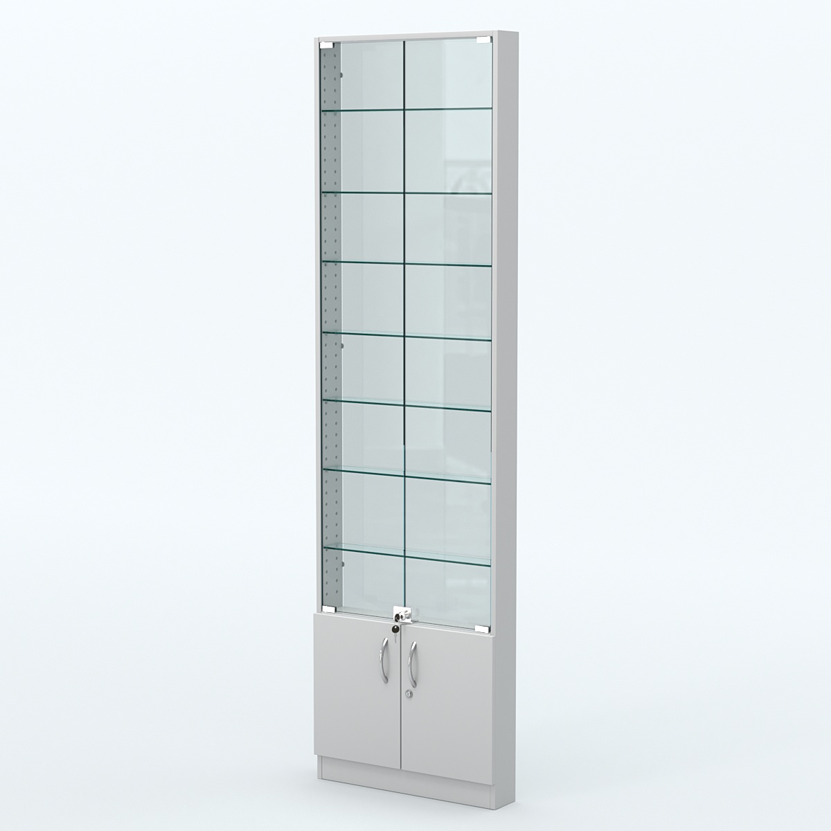 Торговая витрина с 8-ю стеклянными полками 100x600 мм серии NEXT-8 №1-1 (З/C - СТЕКЛО) Серый