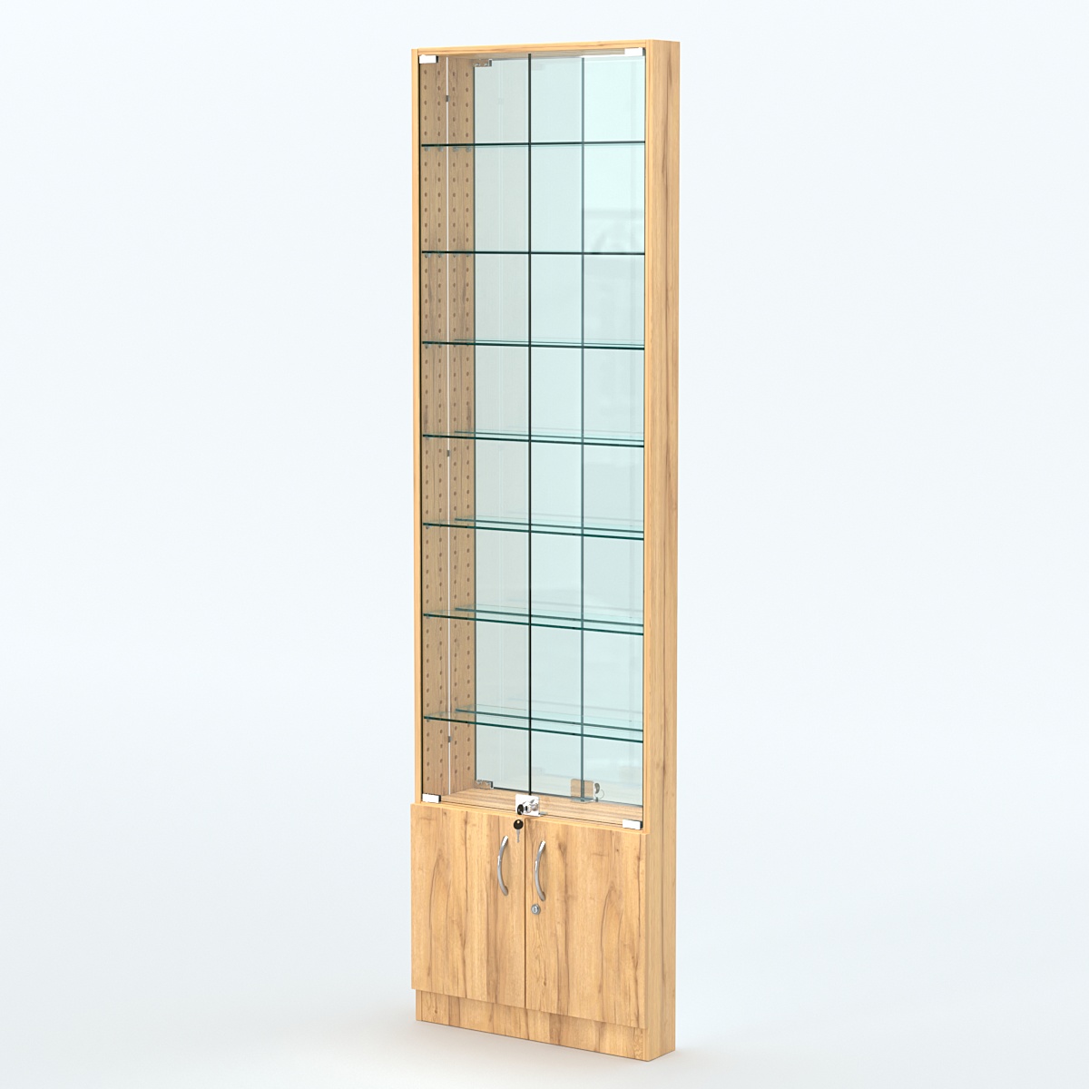 Торговая витрина с 8-ю стеклянными полками 100x600 мм серии NEXT-8 №1-2 (З/C - ЗЕРКАЛО) Дуб Золотистый