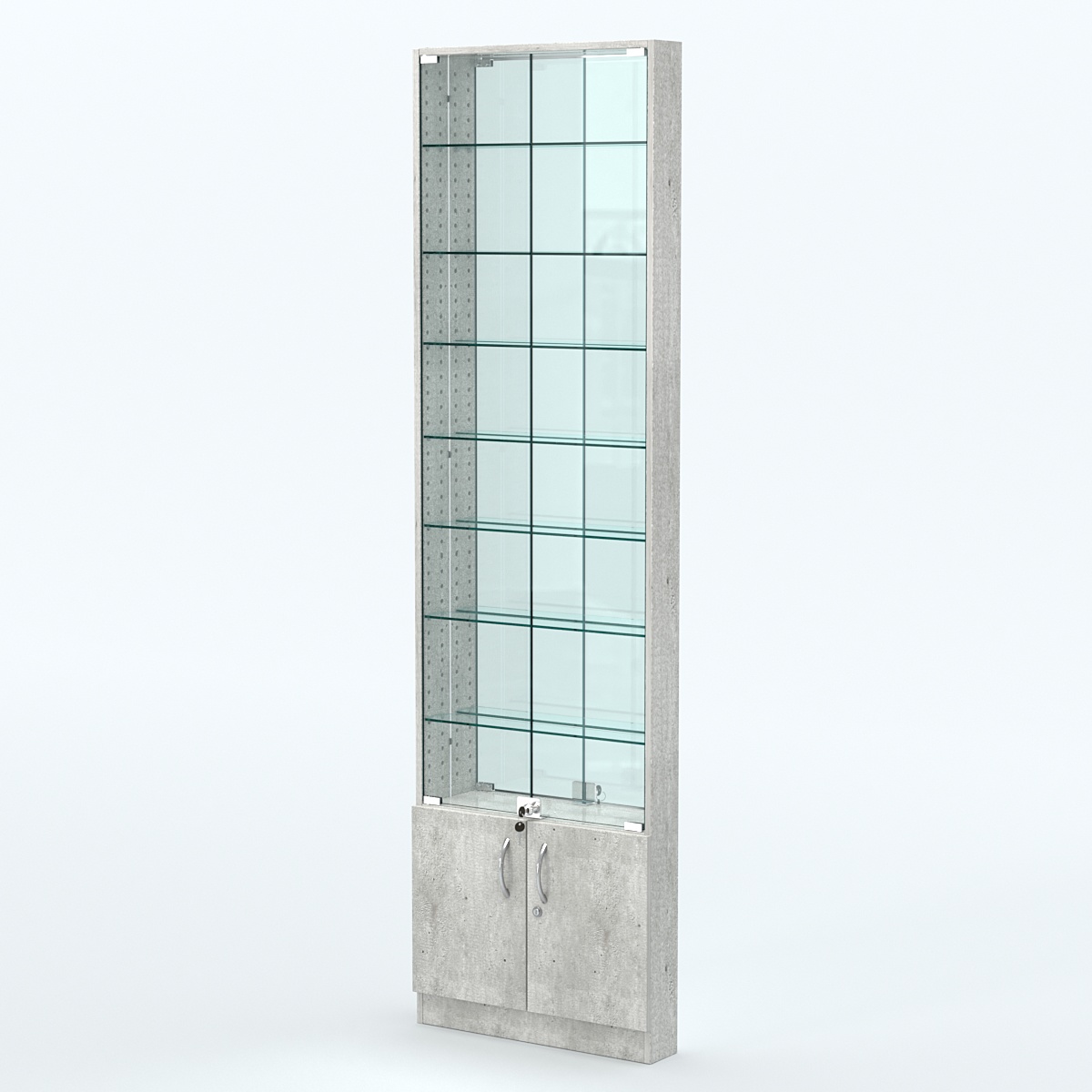 Торговая витрина с 8-ю стеклянными полками 100x600 мм серии NEXT-8 №1-2 (З/C - ЗЕРКАЛО) Метрополитан Грей