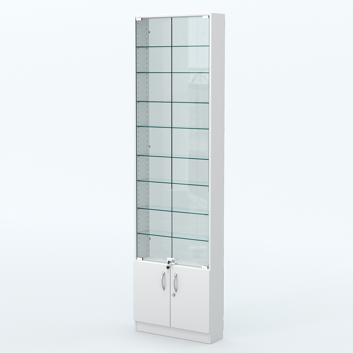Торговая витрина с 8-ю стеклянными полками 150x600 мм серии NEXT-8 №2-1 (З/C - СТЕКЛО) Белый