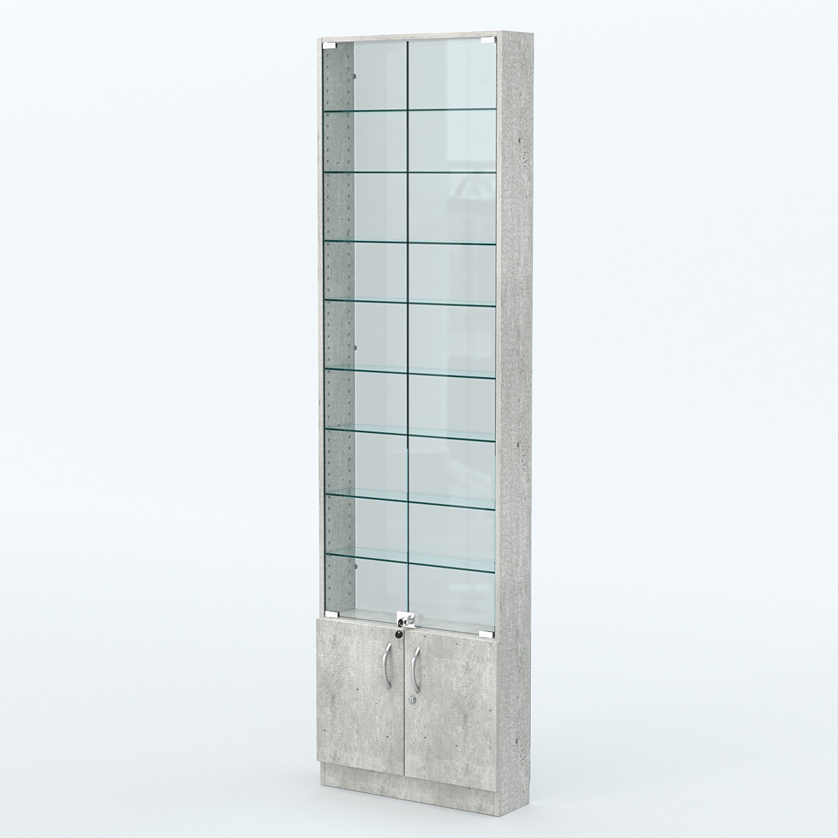 Торговая витрина с 8-ю стеклянными полками 150x600 мм серии NEXT-8 №2-1 (З/C - СТЕКЛО) Метрополитан Грей