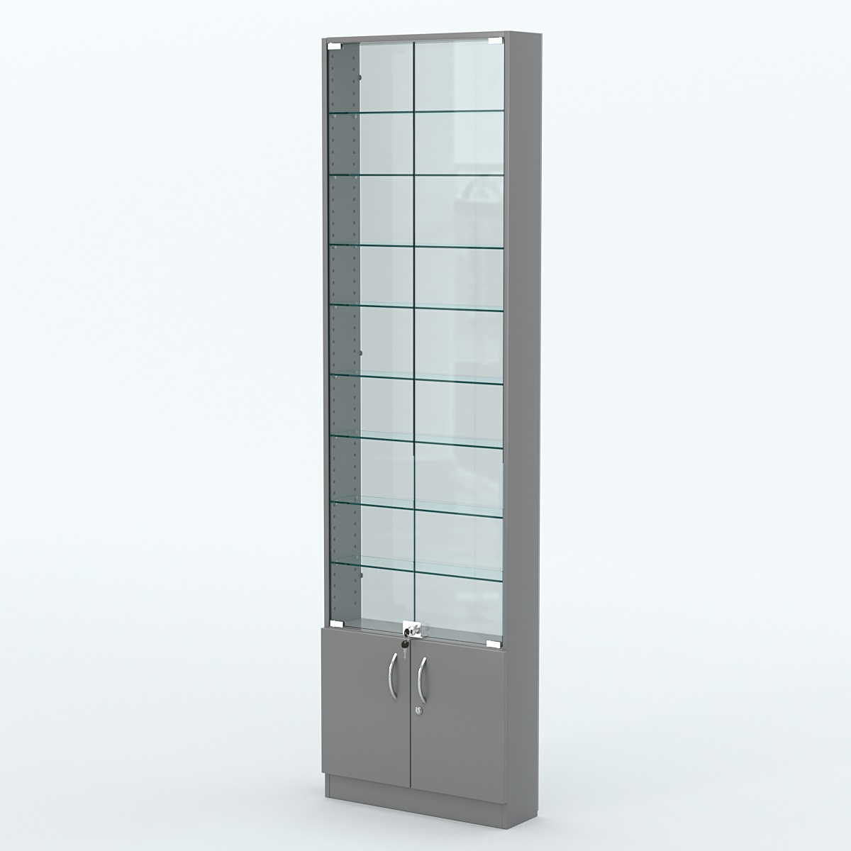 Торговая витрина с 8-ю стеклянными полками 150x600 мм серии NEXT-8 №2-1 (З/C - СТЕКЛО) Темно-Серый