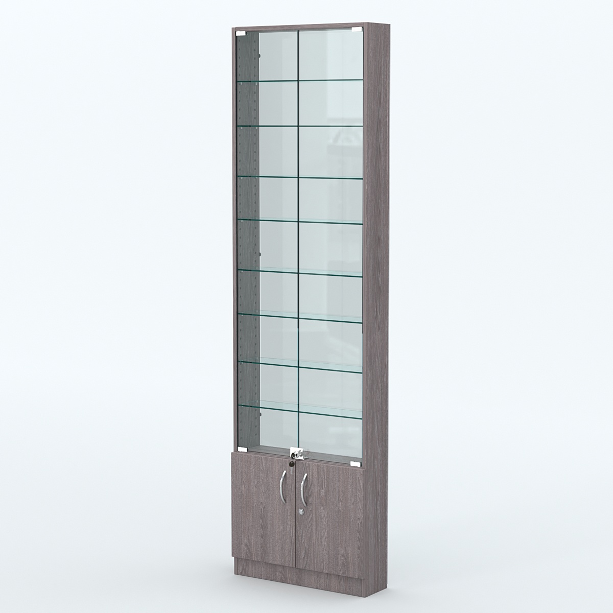 Торговая витрина с 8-ю стеклянными полками 150x600 мм серии NEXT-8 №2-1 (З/C - СТЕКЛО) Ясень Анкор темный