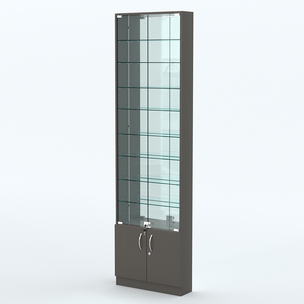 Торговая витрина с 8-ю стеклянными полками 150x600 мм серии NEXT-8 №2-2 (З/C - ЗЕРКАЛО) Черный