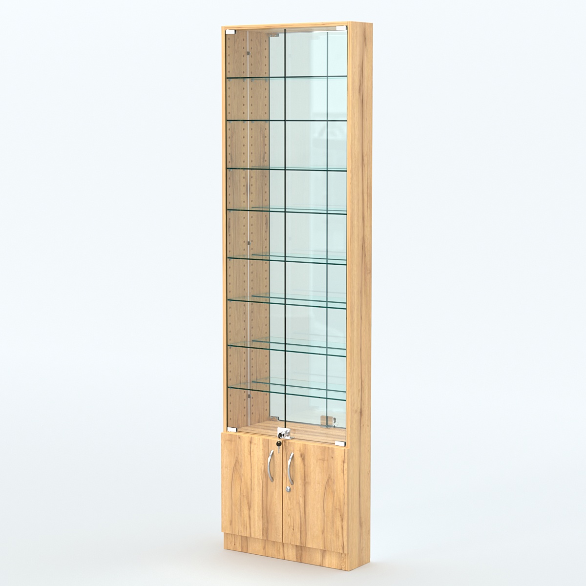 Торговая витрина с 8-ю стеклянными полками 150x600 мм серии NEXT-8 №2-2 (З/C - ЗЕРКАЛО) Дуб Золотистый