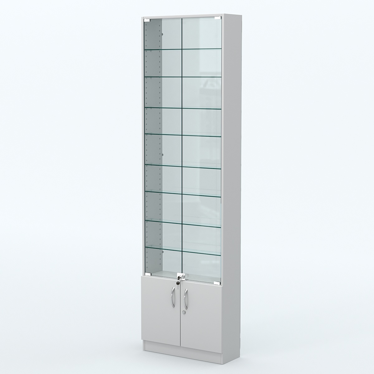 Торговая витрина с 8-ю стеклянными полками 200x600 мм серии NEXT-8 №3-1 (З/C - СТЕКЛО) Серый