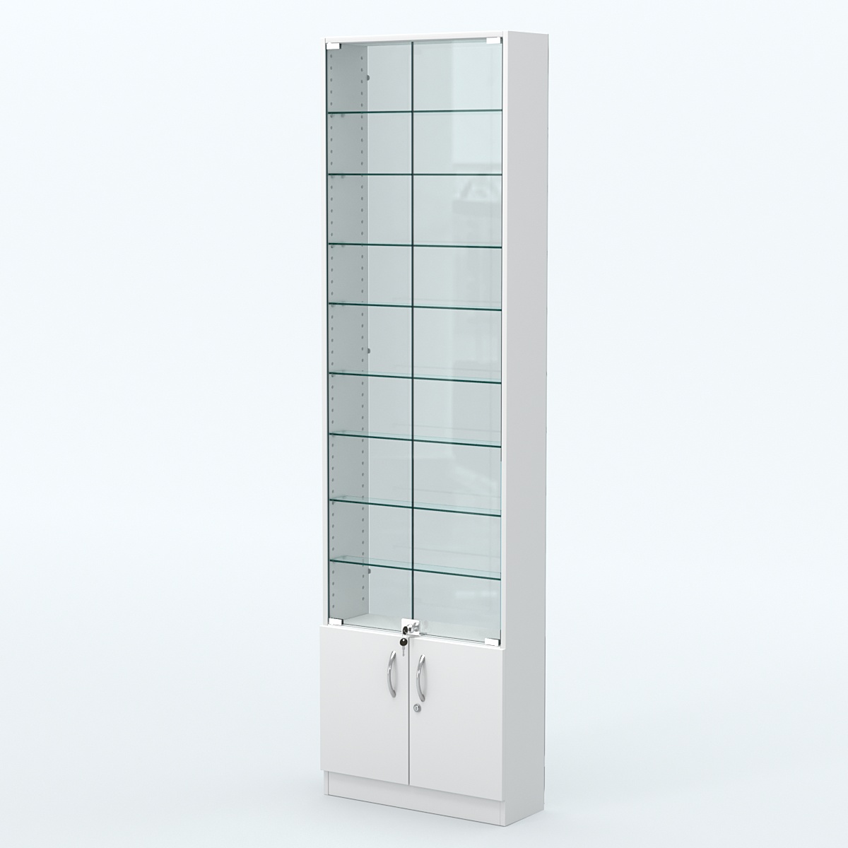 Торговая витрина с 8-ю стеклянными полками 200x600 мм серии NEXT-8 №3-1 (З/C - СТЕКЛО) Белый