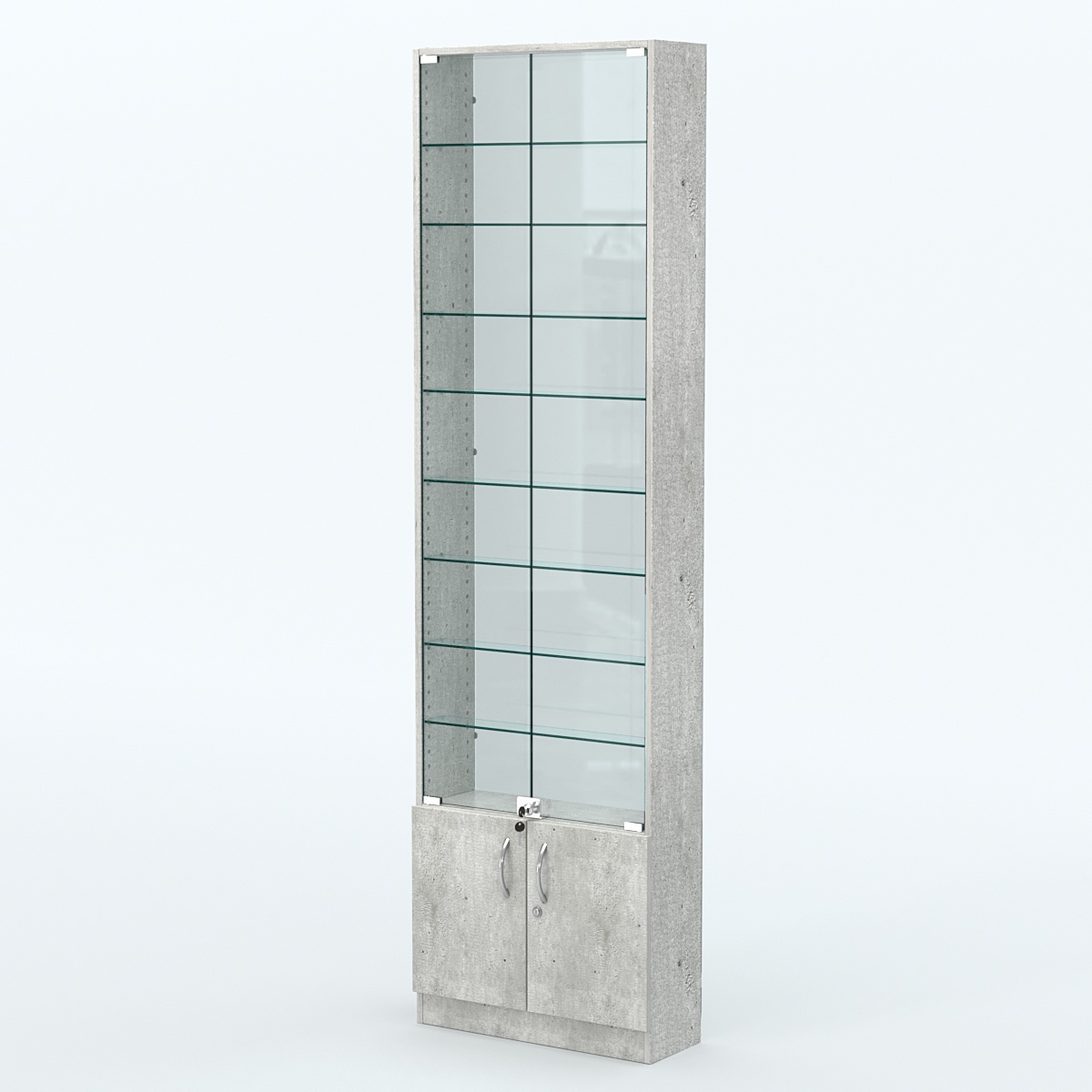 Торговая витрина с 8-ю стеклянными полками 200x600 мм серии NEXT-8 №3-1 (З/C - СТЕКЛО) Метрополитан Грей