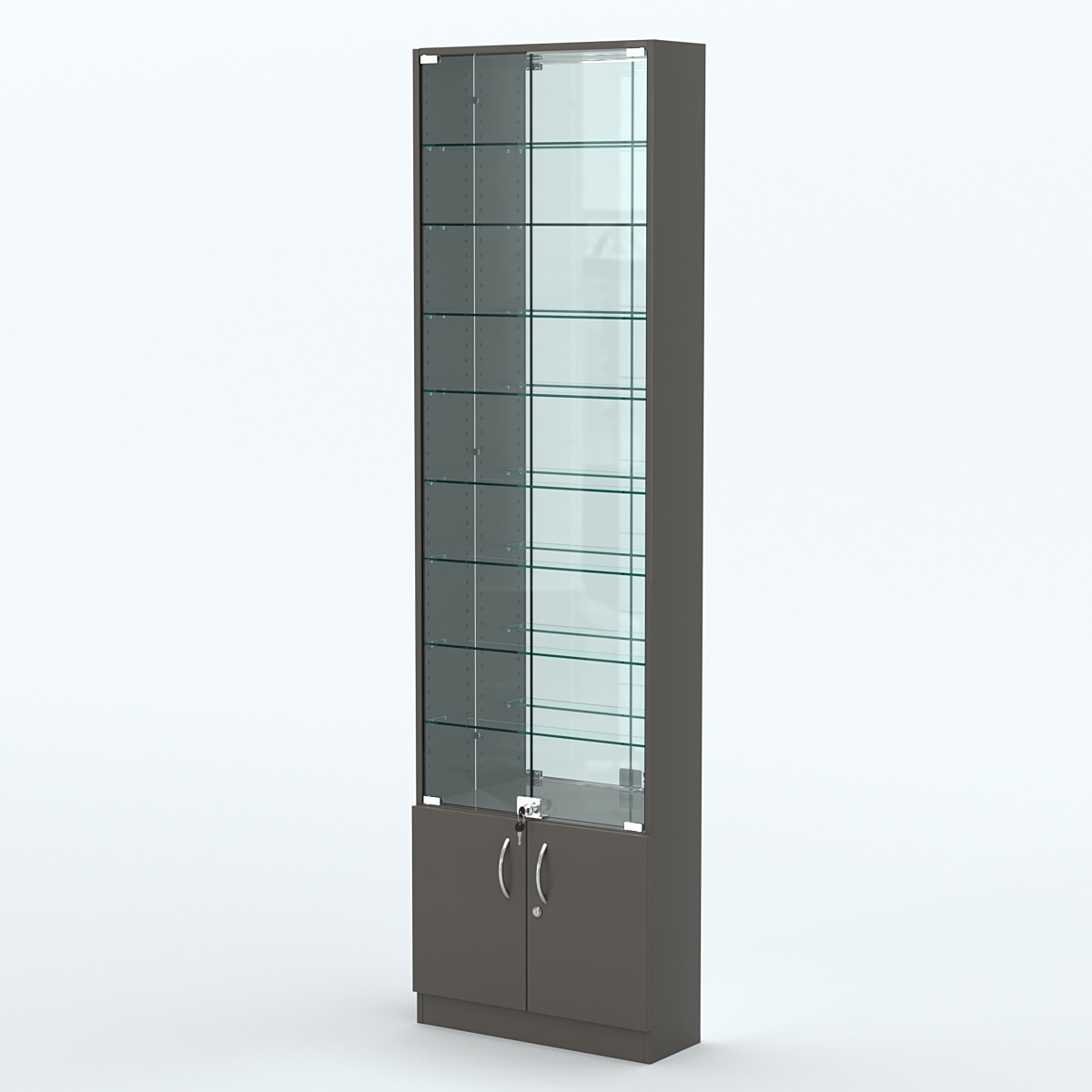 Торговая витрина с 8-ю стеклянными полками 200x600 мм серии NEXT-8 №3-2 (З/C - ЗЕРКАЛО) Черный