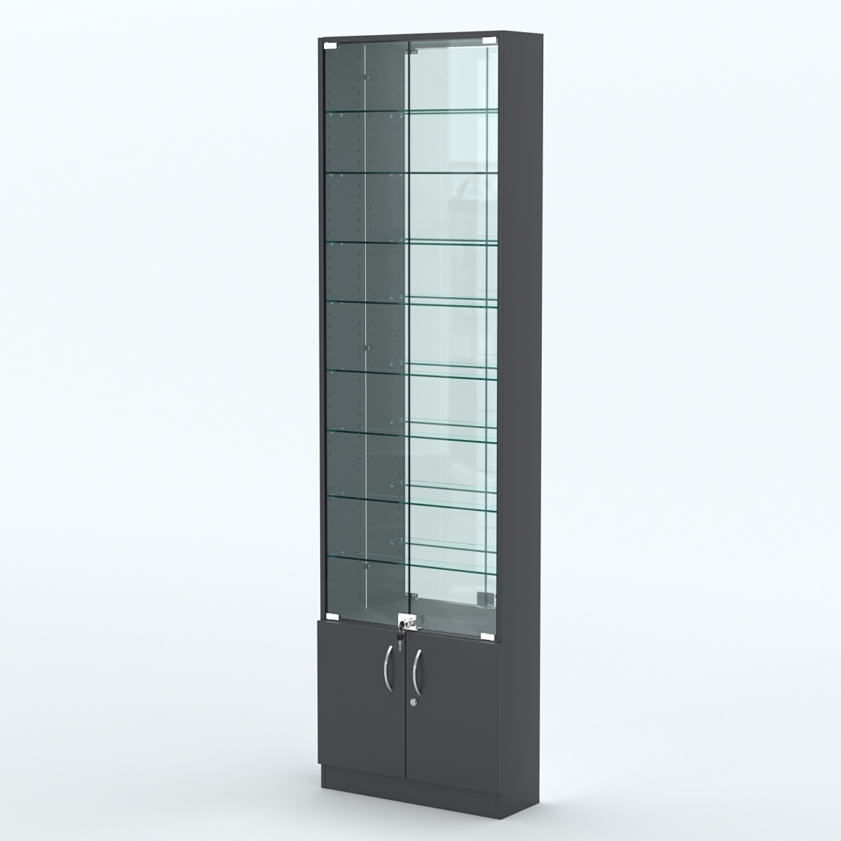 Торговая витрина с 8-ю стеклянными полками 200x600 мм серии NEXT-8 №3-2 (З/C - ЗЕРКАЛО) Антрацит