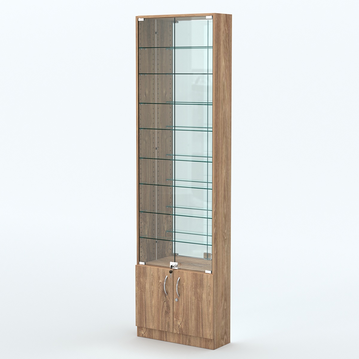 Торговая витрина с 8-ю стеклянными полками 200x600 мм серии NEXT-8 №3-2 (З/C - ЗЕРКАЛО) Дуб Канзас коричневый