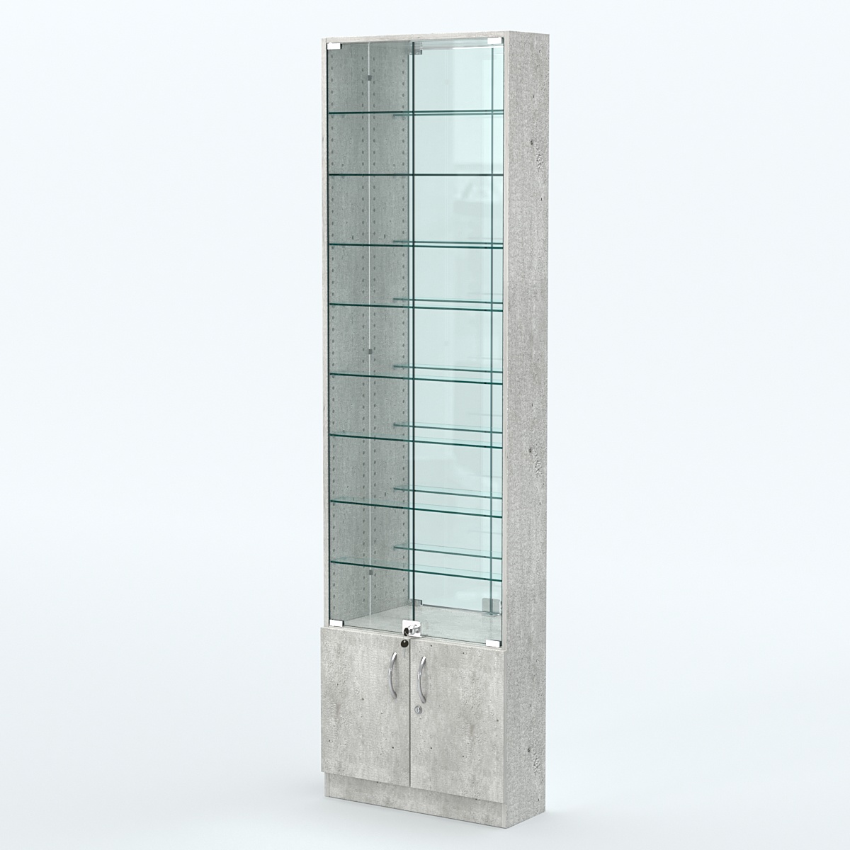 Торговая витрина с 8-ю стеклянными полками 200x600 мм серии NEXT-8 №3-2 (З/C - ЗЕРКАЛО) Метрополитан Грей