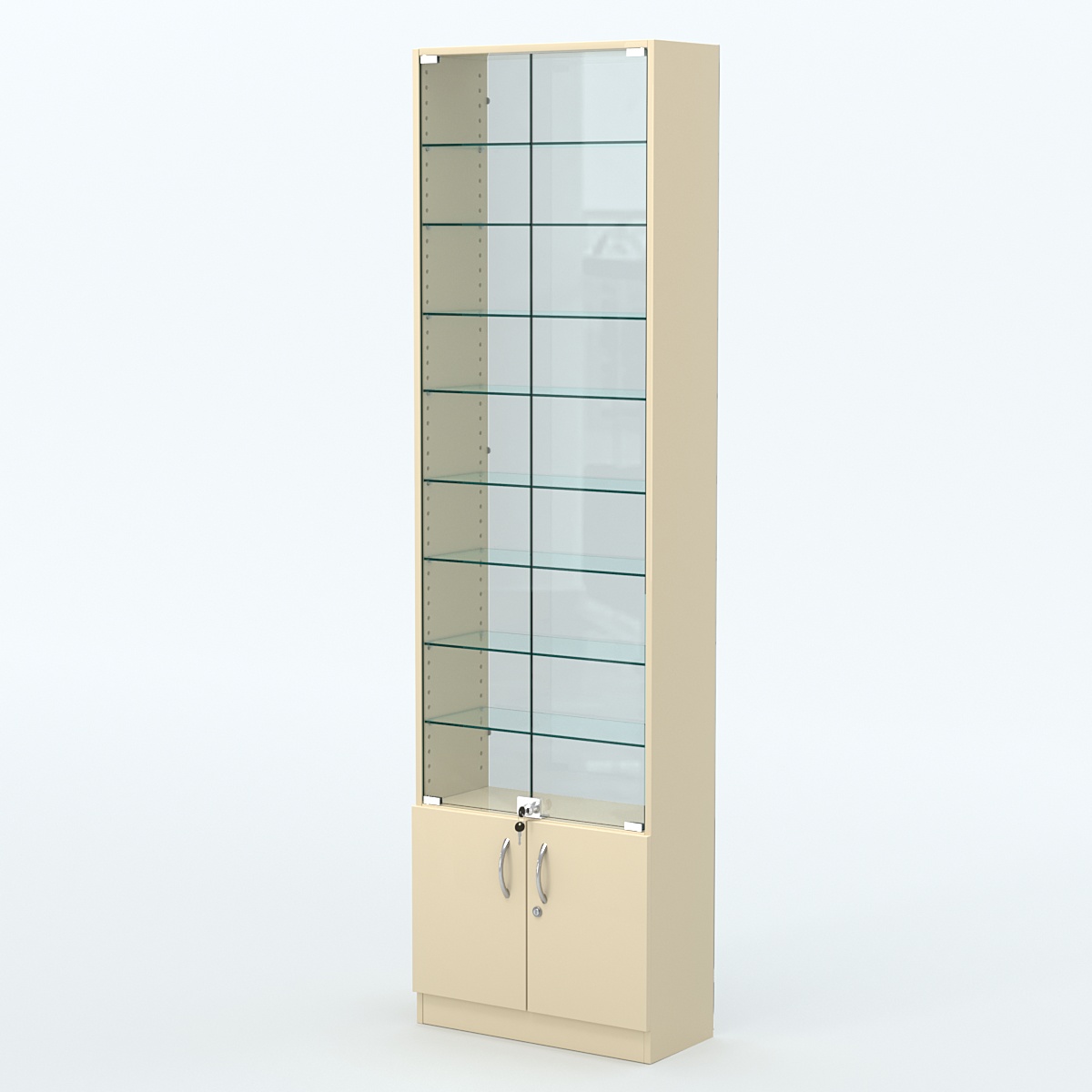 Торговая витрина с 8-ю стеклянными полками 250x600 мм серии NEXT-8 №4-1 (З/C - СТЕКЛО) Крем Вайс