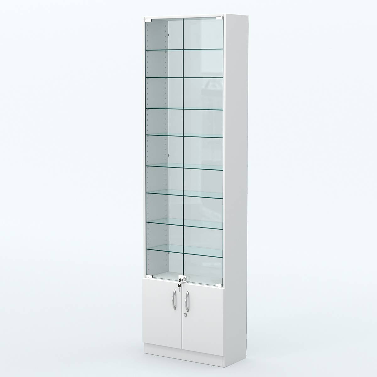 Торговая витрина с 8-ю стеклянными полками 250x600 мм серии NEXT-8 №4-1 (З/C - СТЕКЛО) Белый