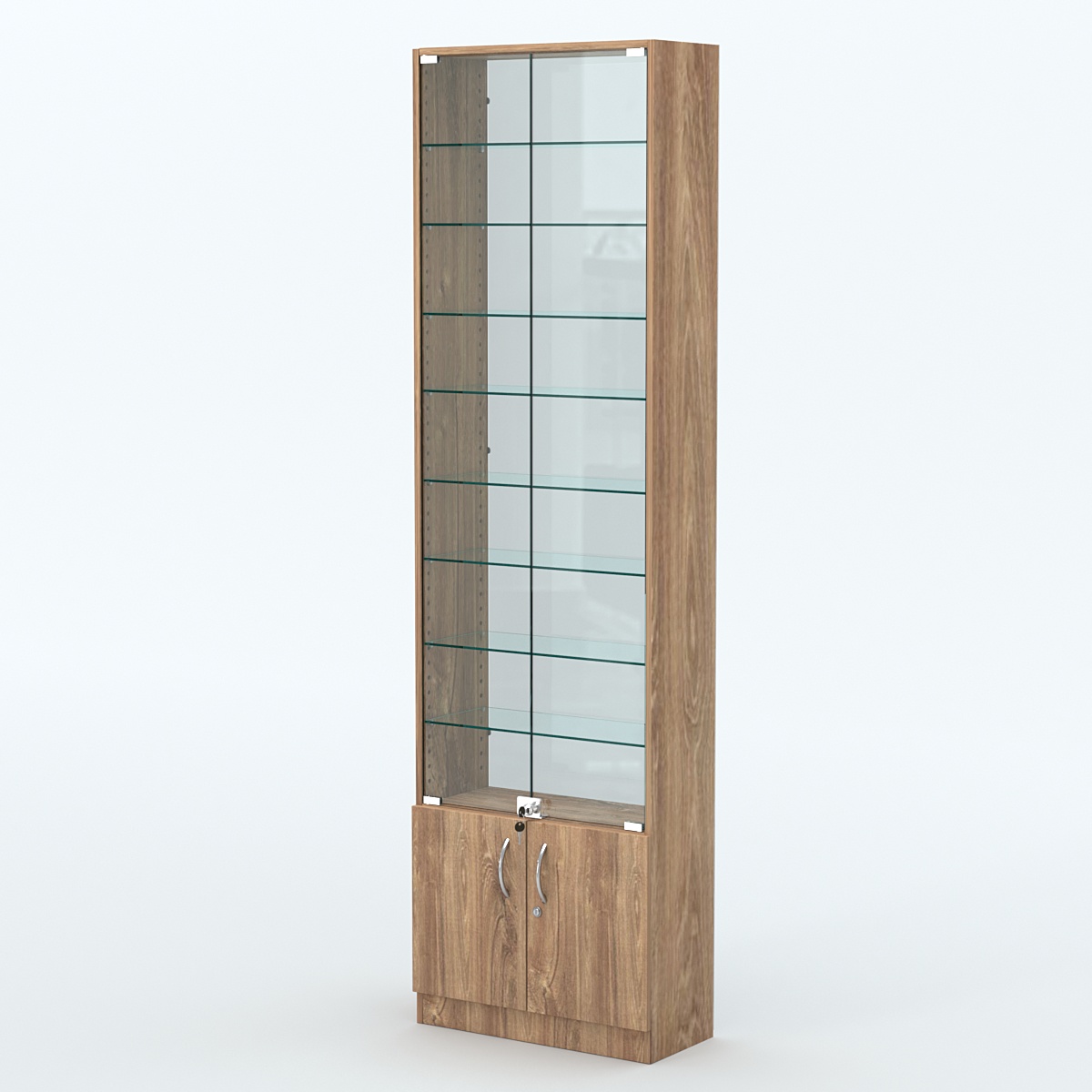 Торговая витрина с 8-ю стеклянными полками 250x600 мм серии NEXT-8 №4-1 (З/C - СТЕКЛО) Дуб Канзас коричневый