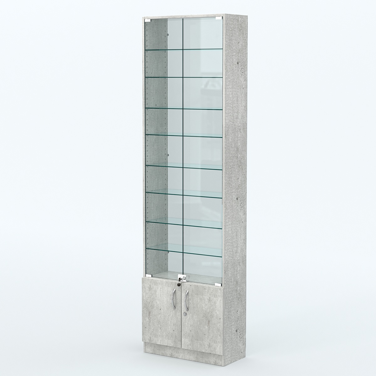 Торговая витрина с 8-ю стеклянными полками 250x600 мм серии NEXT-8 №4-1 (З/C - СТЕКЛО) Метрополитан Грей