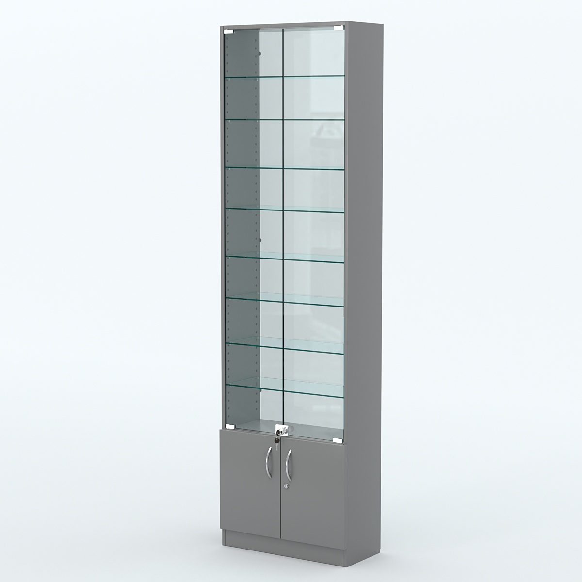 Торговая витрина с 8-ю стеклянными полками 250x600 мм серии NEXT-8 №4-1 (З/C - СТЕКЛО) Темно-Серый