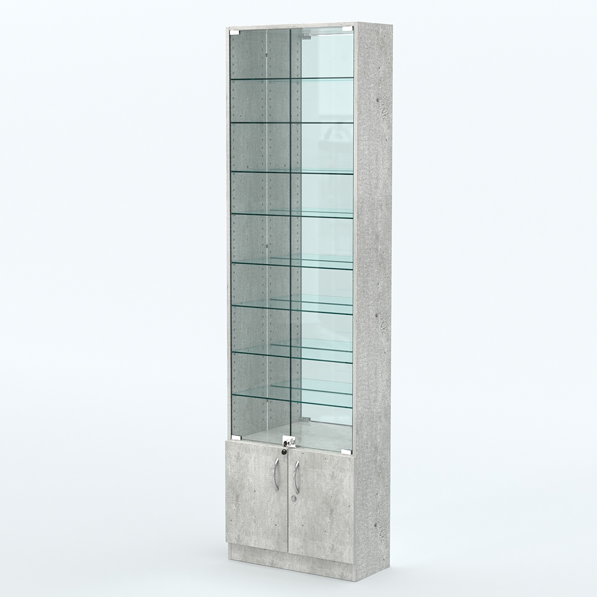 Торговая витрина с 8-ю стеклянными полками 250x600 мм серии NEXT-8 №4-2 (З/C - ЗЕРКАЛО) Метрополитан Грей