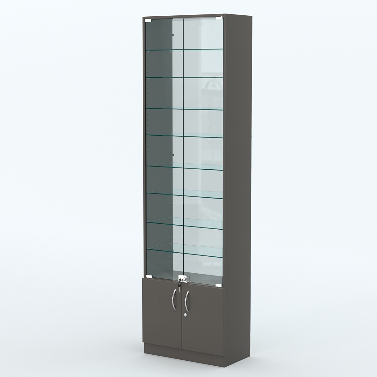 Торговая витрина с 8-ю стеклянными полками 300x600 мм серии NEXT-8 №5-1 (З/C - СТЕКЛО) Черный