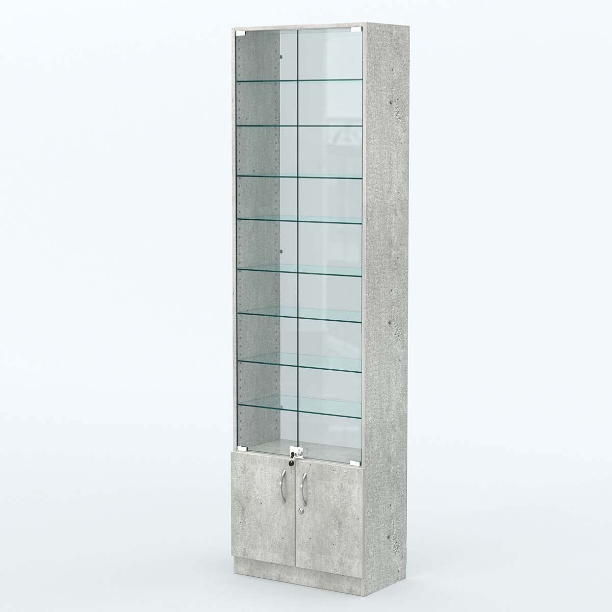 Торговая витрина с 8-ю стеклянными полками 300x600 мм серии NEXT-8 №5-1 (З/C - СТЕКЛО) Метрополитан Грей
