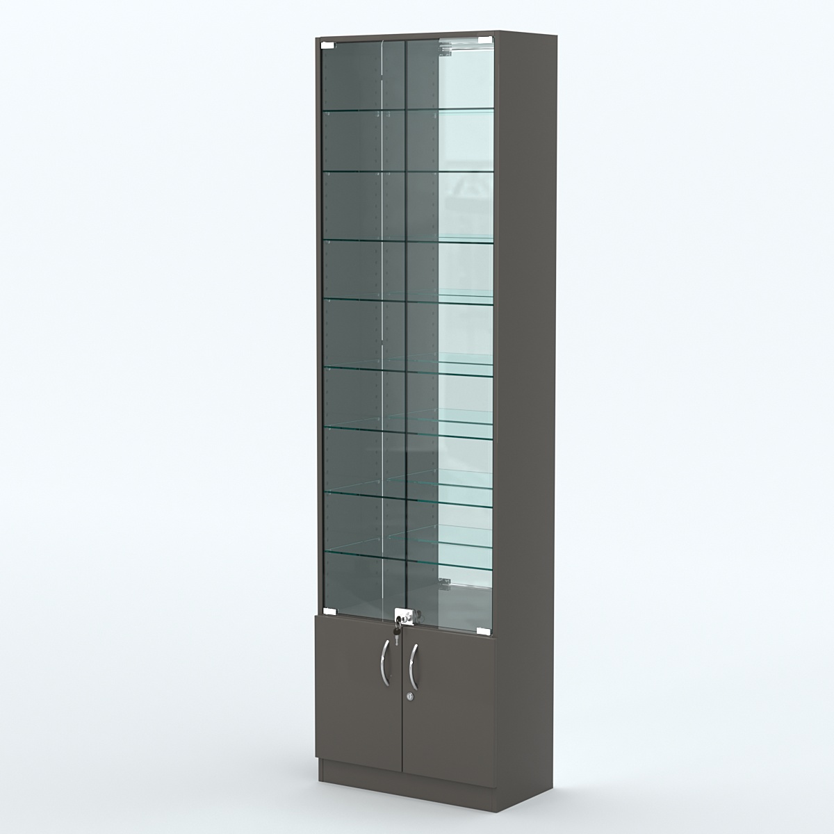 Торговая витрина с 8-ю стеклянными полками 300x600 мм серии NEXT-8 №5-2 (З/C - ЗЕРКАЛО) Черный