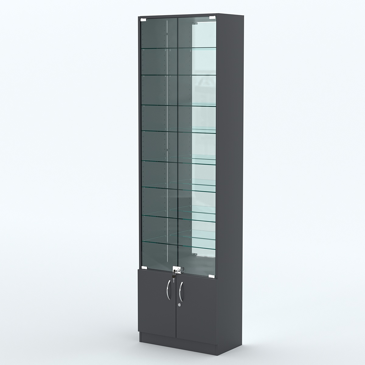 Торговая витрина с 8-ю стеклянными полками 300x600 мм серии NEXT-8 №5-2 (З/C - ЗЕРКАЛО) Антрацит
