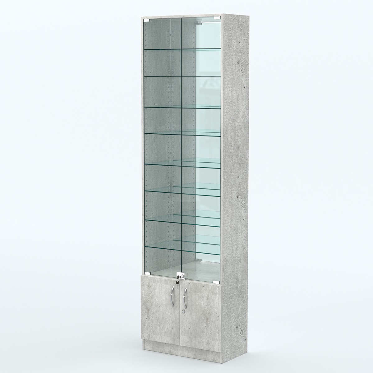 Торговая витрина с 8-ю стеклянными полками 300x600 мм серии NEXT-8 №5-2 (З/C - ЗЕРКАЛО) Метрополитан Грей
