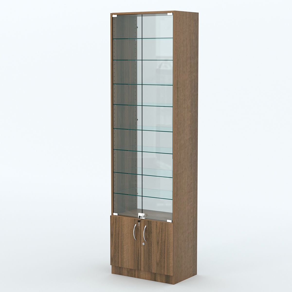 Торговая витрина с 8-ю стеклянными полками 350x600 мм серии NEXT-8 №6-1 (З/C - СТЕКЛО) Орех