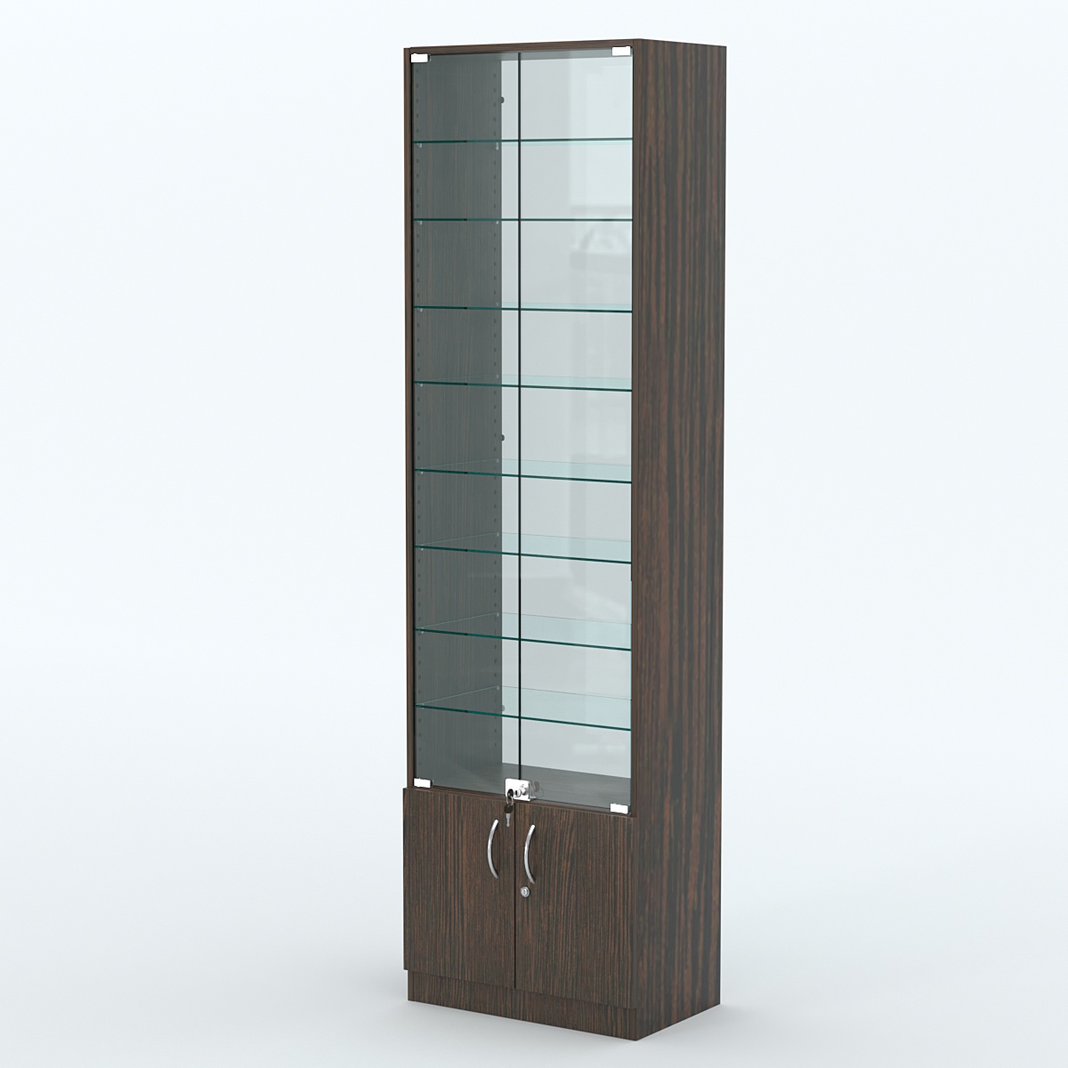 Торговая витрина с 8-ю стеклянными полками 350x600 мм серии NEXT-8 №6-1 (З/C - СТЕКЛО) Дуб Венге