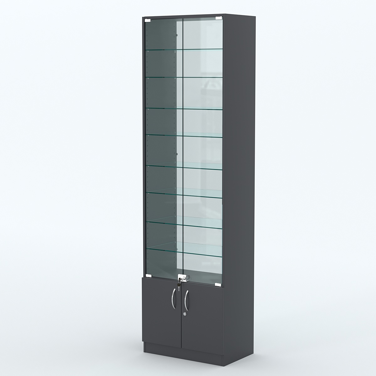 Торговая витрина с 8-ю стеклянными полками 350x600 мм серии NEXT-8 №6-1 (З/C - СТЕКЛО) Антрацит