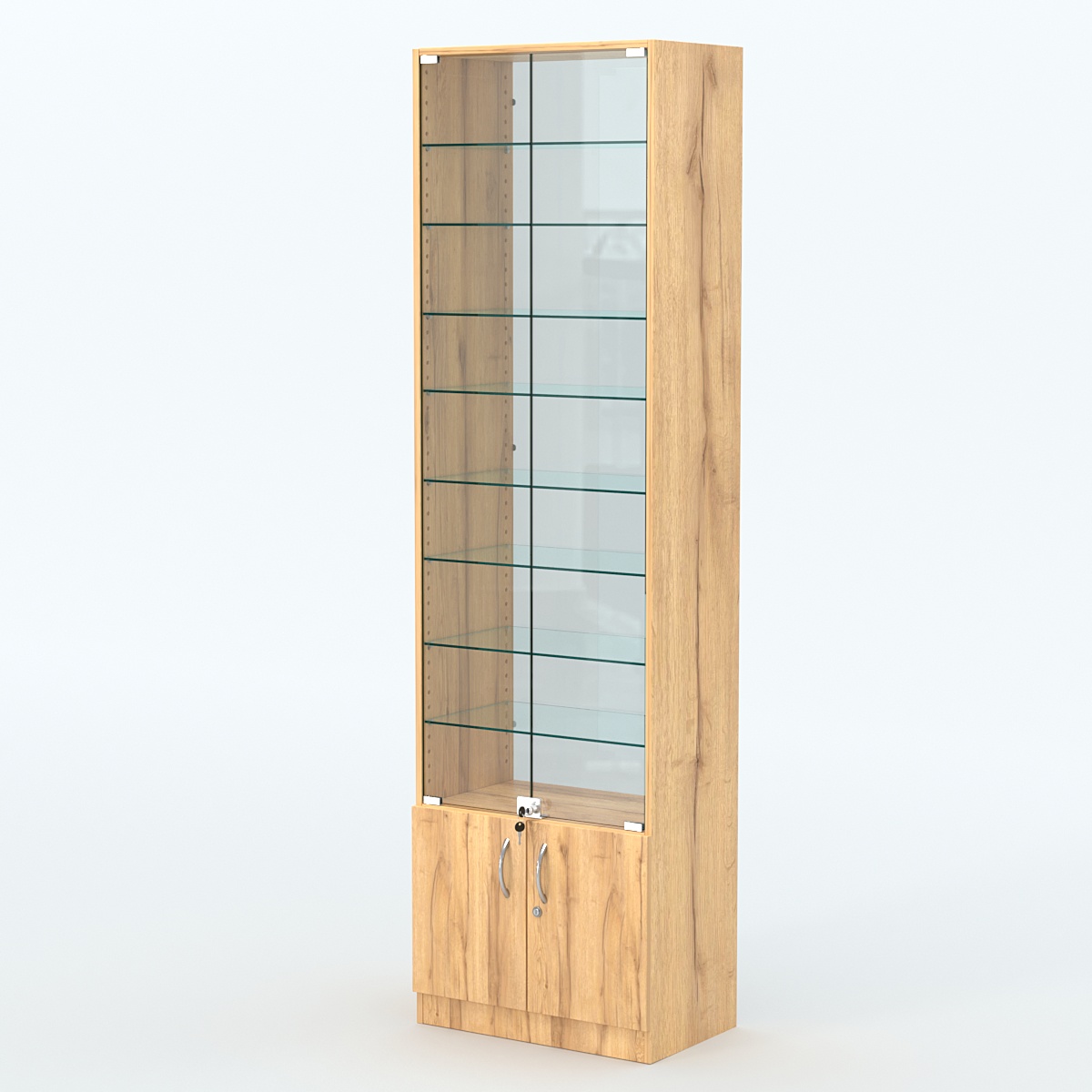 Торговая витрина с 8-ю стеклянными полками 350x600 мм серии NEXT-8 №6-1 (З/C - СТЕКЛО) Дуб Золотистый