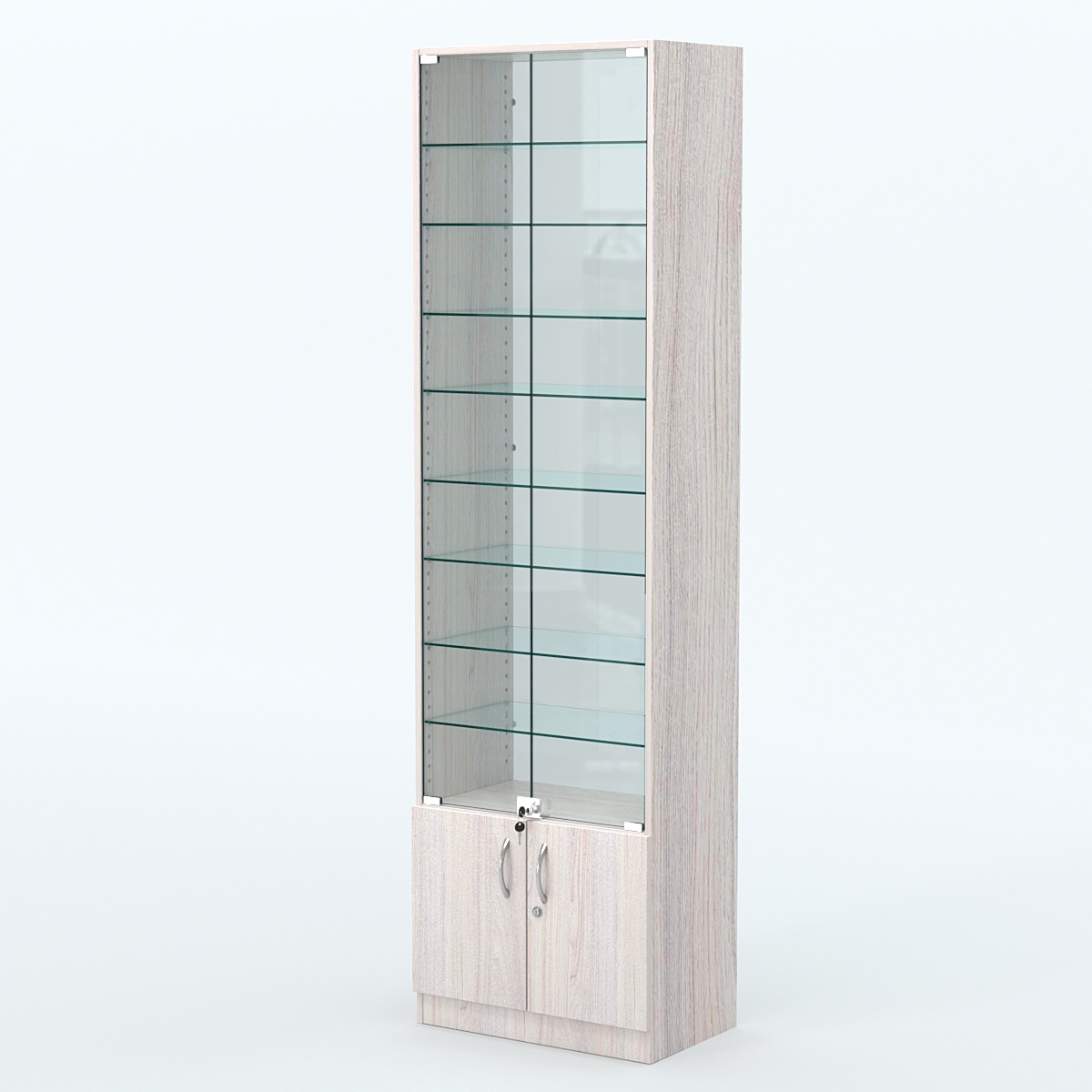 Торговая витрина с 8-ю стеклянными полками 350x600 мм серии NEXT-8 №6-1 (З/C - СТЕКЛО) Ясень Анкор светлый