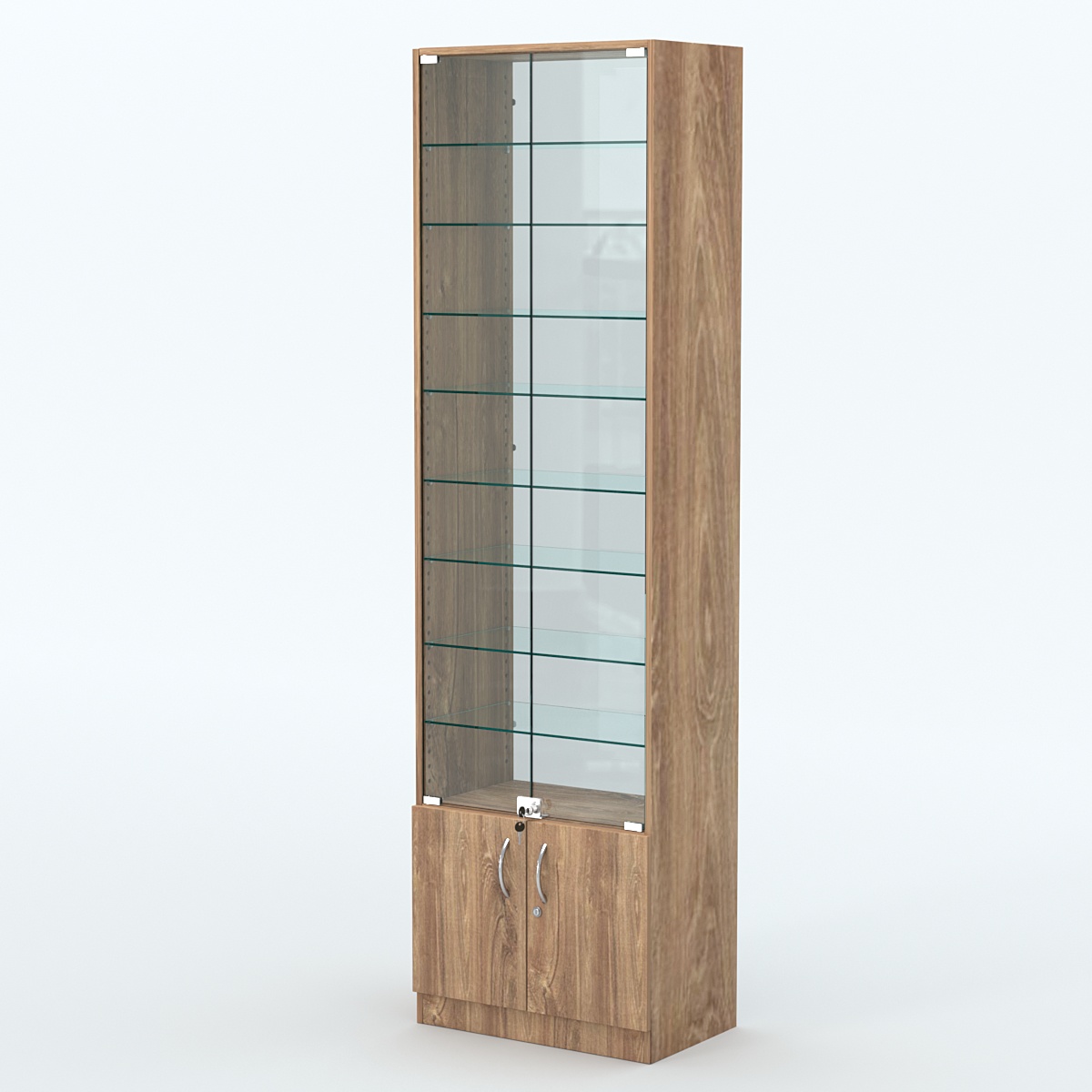 Торговая витрина с 8-ю стеклянными полками 350x600 мм серии NEXT-8 №6-1 (З/C - СТЕКЛО) Дуб Канзас коричневый