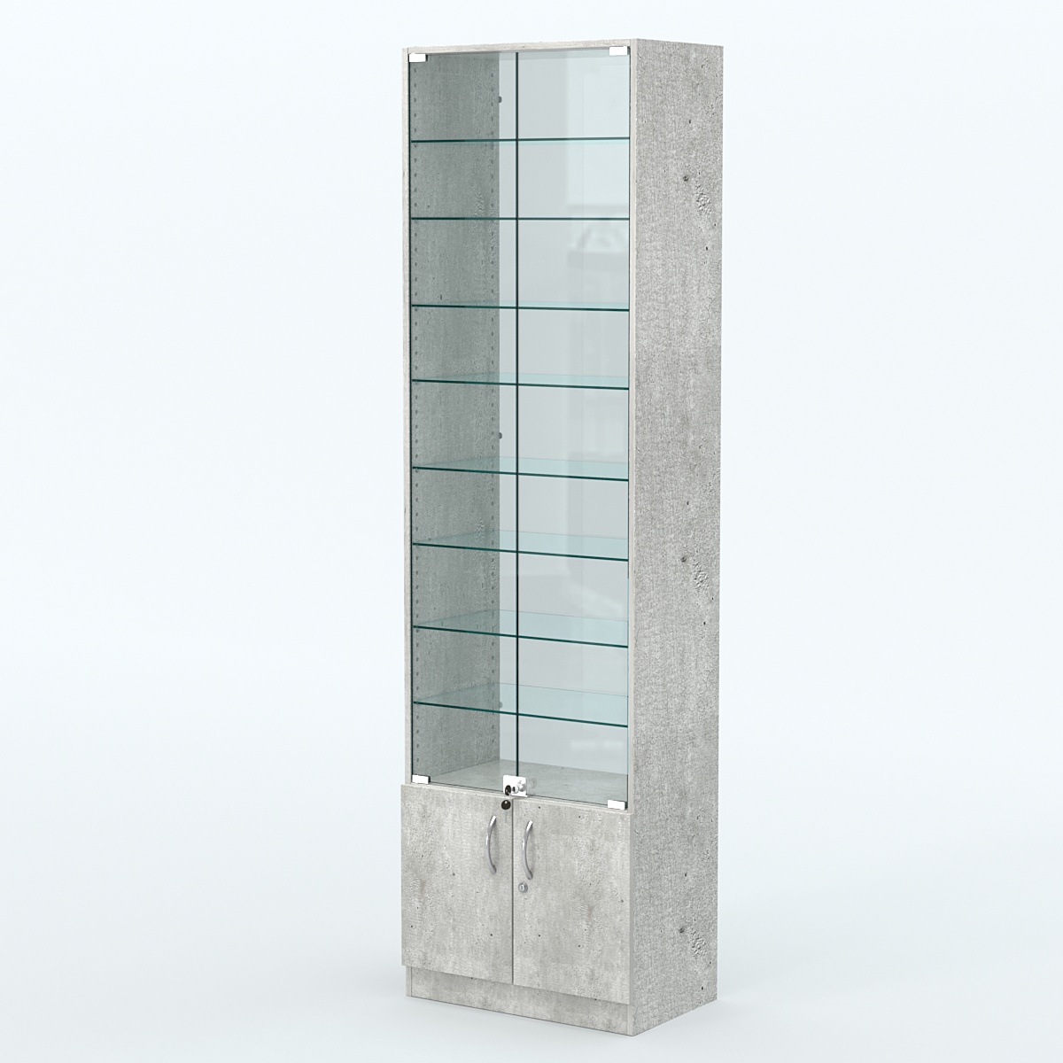 Торговая витрина с 8-ю стеклянными полками 350x600 мм серии NEXT-8 №6-1 (З/C - СТЕКЛО) Метрополитан Грей