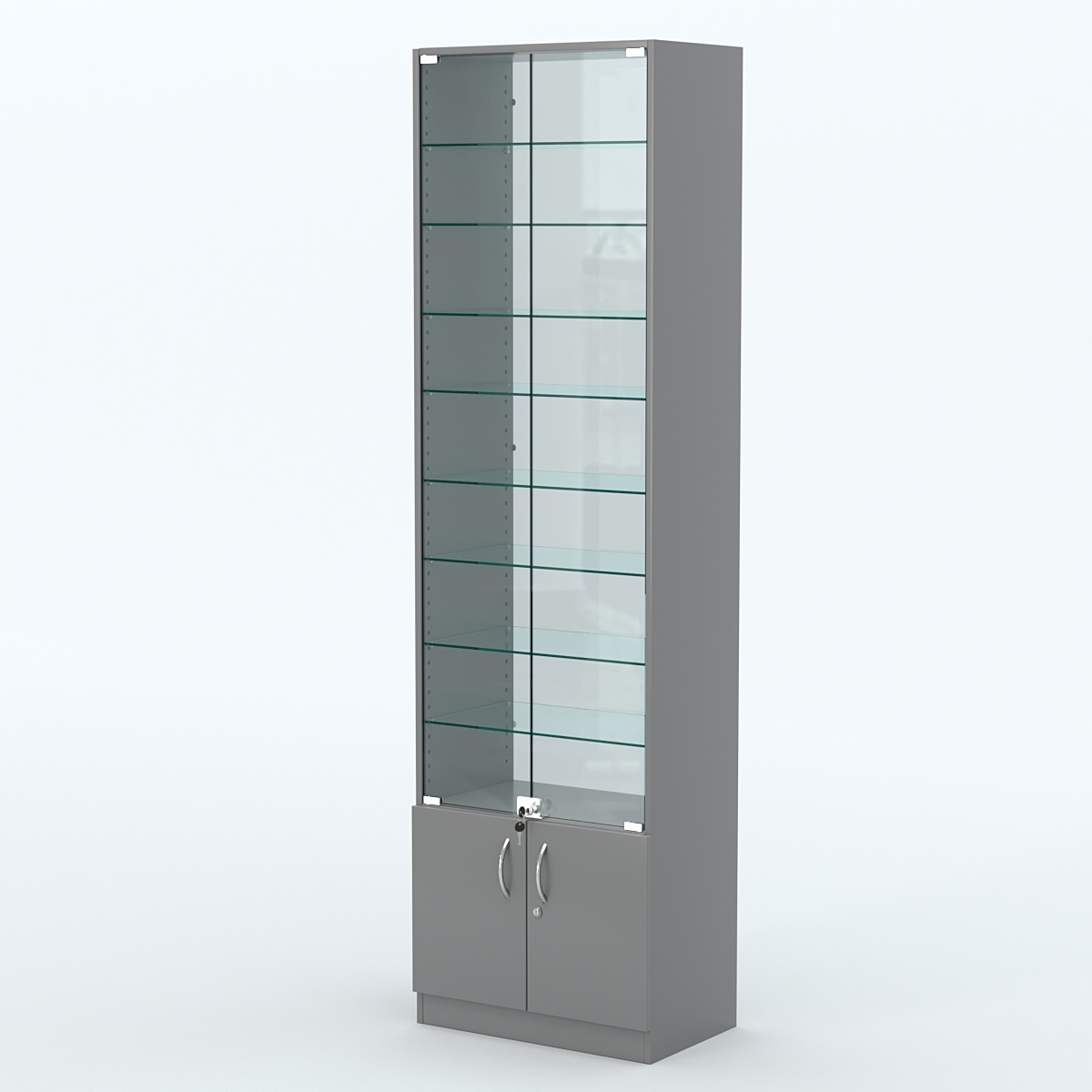 Торговая витрина с 8-ю стеклянными полками 350x600 мм серии NEXT-8 №6-1 (З/C - СТЕКЛО) Темно-Серый