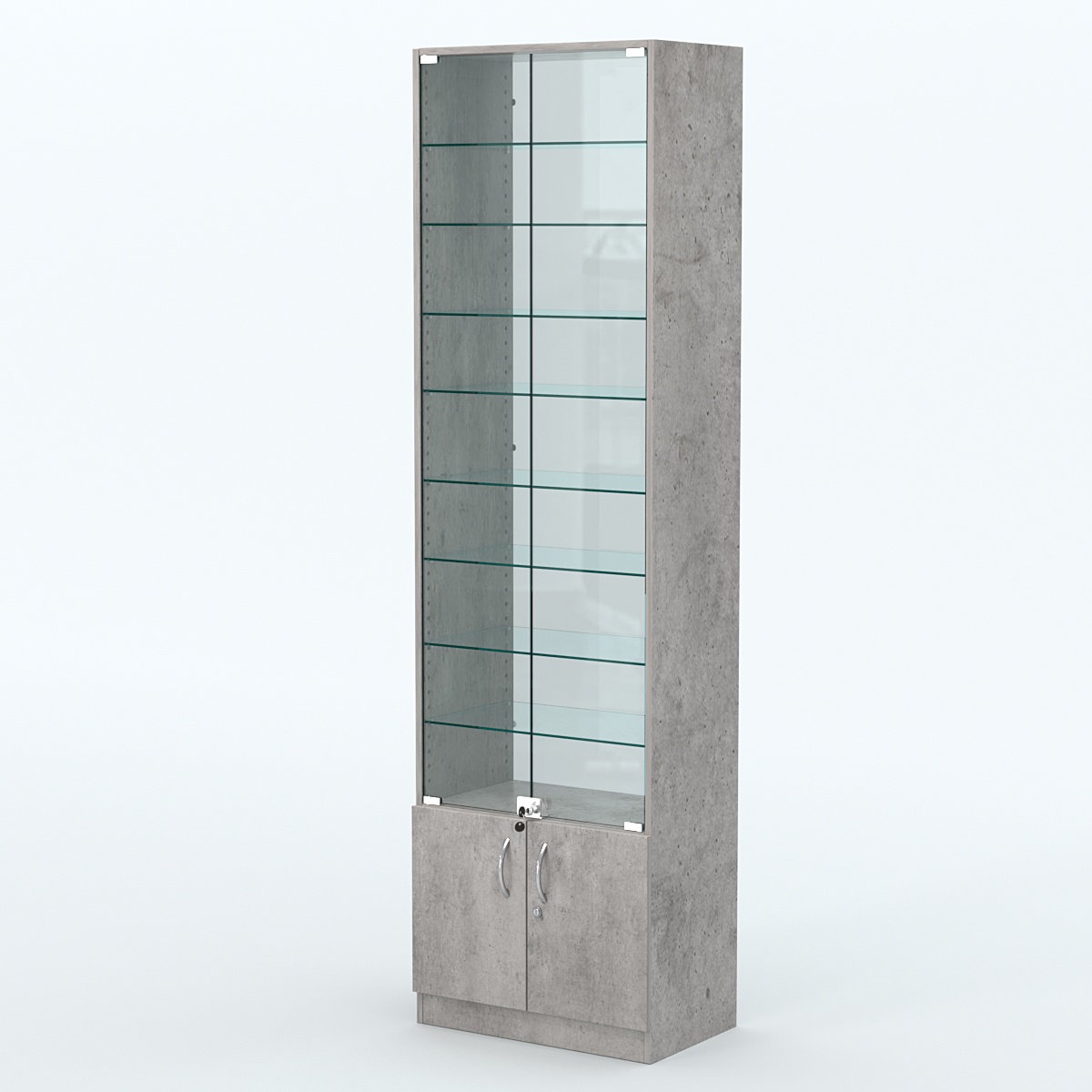 Торговая витрина с 8-ю стеклянными полками 350x600 мм серии NEXT-8 №6-1 (З/C - СТЕКЛО) Бетон Чикаго светло-серый F186 ST9