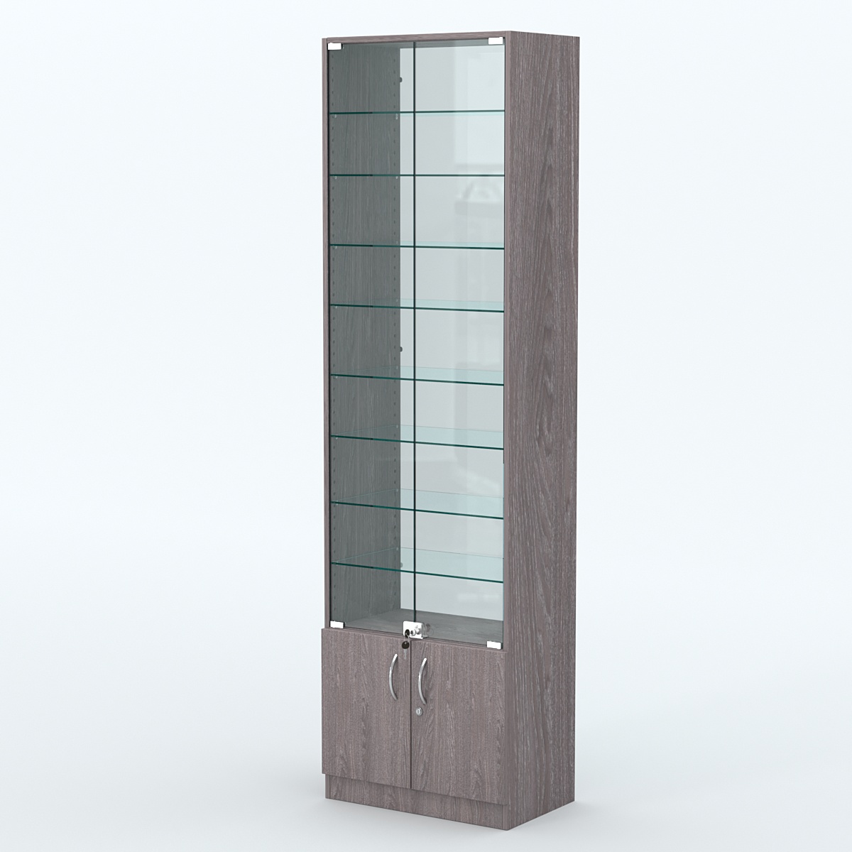 Торговая витрина с 8-ю стеклянными полками 350x600 мм серии NEXT-8 №6-1 (З/C - СТЕКЛО) Ясень Анкор темный