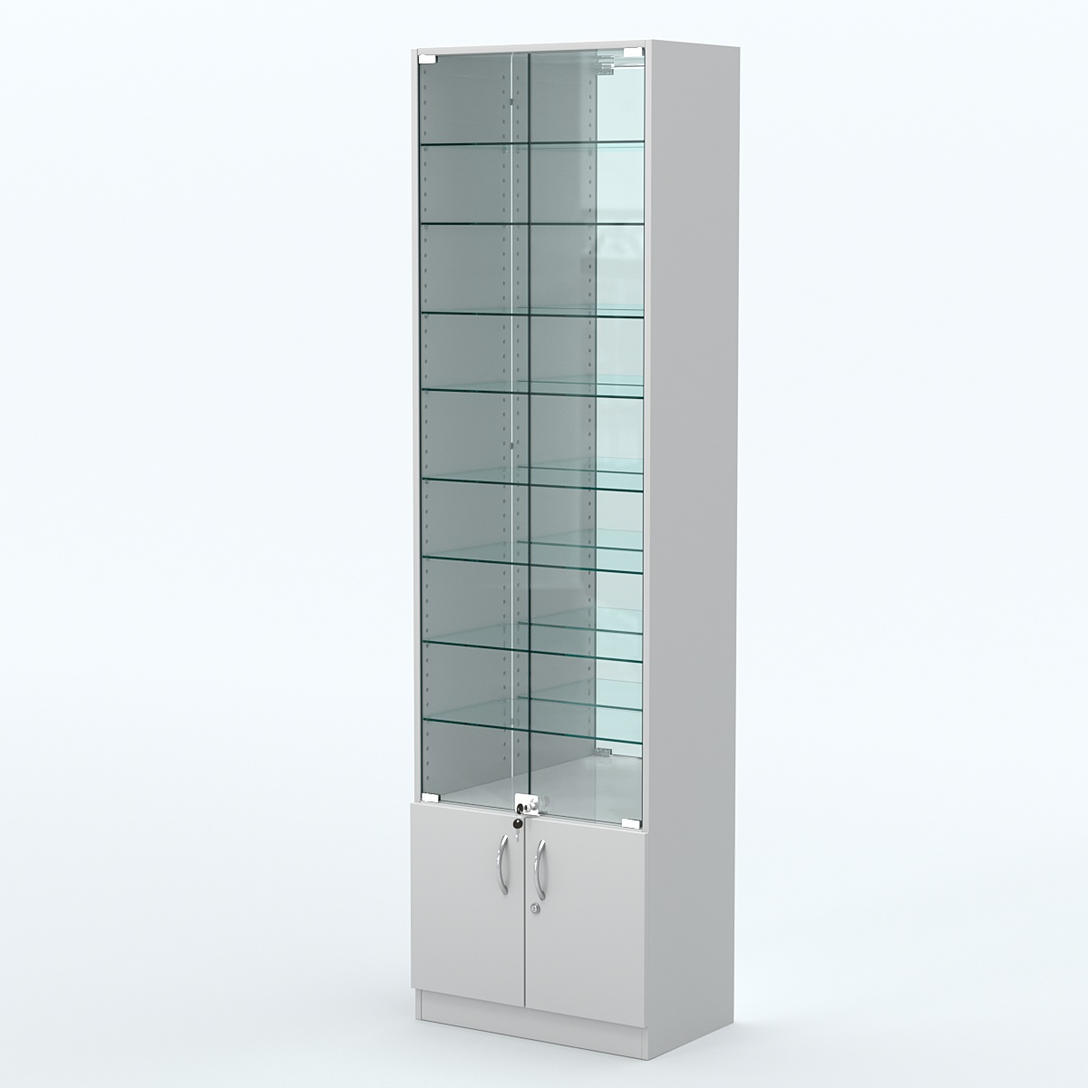Торговая витрина с 8-ю стеклянными полками 350x600 мм серии NEXT-8 №6-2 (З/C - ЗЕРКАЛО) Серый