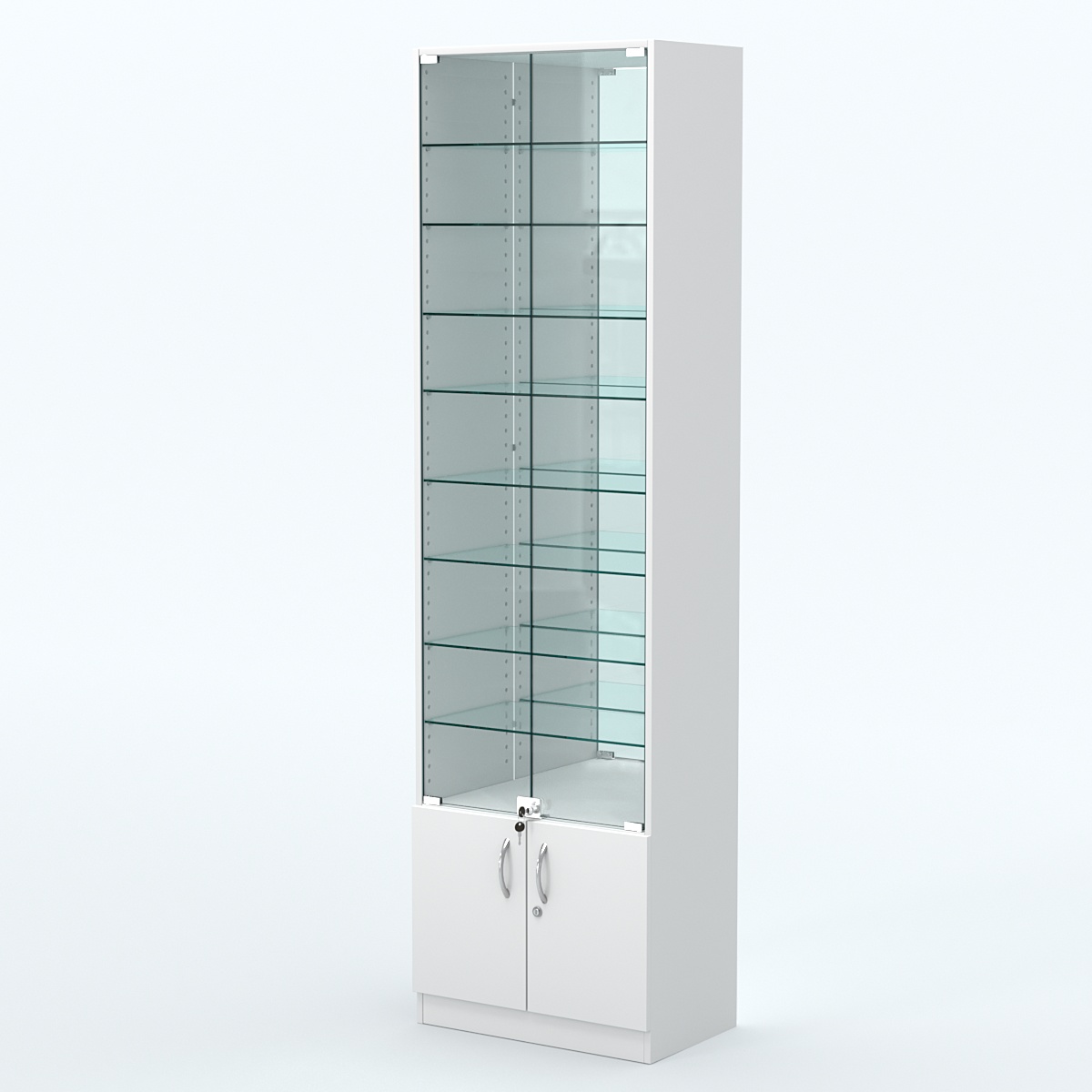 Торговая витрина с 8-ю стеклянными полками 350x600 мм серии NEXT-8 №6-2 (З/C - ЗЕРКАЛО) Белый