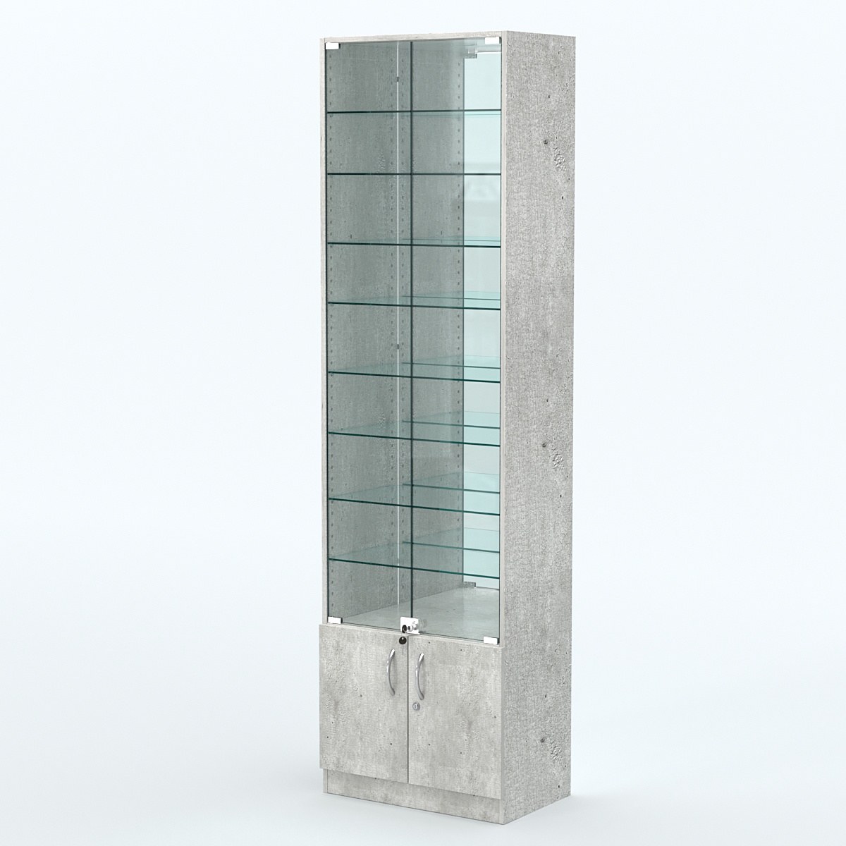 Торговая витрина с 8-ю стеклянными полками 350x600 мм серии NEXT-8 №6-2 (З/C - ЗЕРКАЛО) Метрополитан Грей