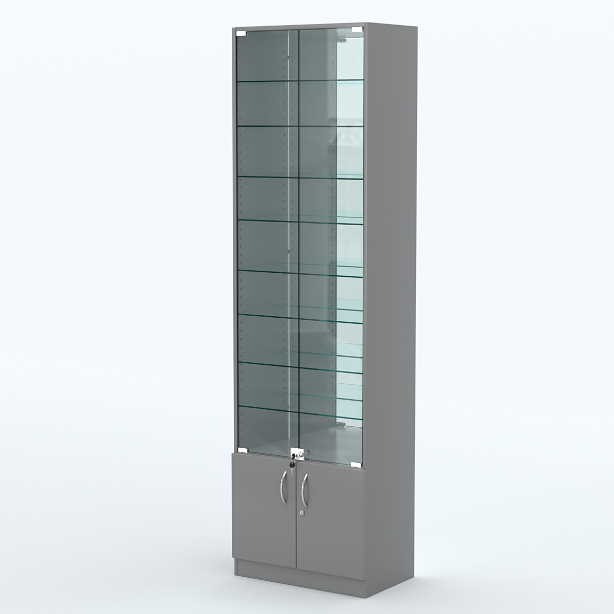 Торговая витрина с 8-ю стеклянными полками 350x600 мм серии NEXT-8 №6-2 (З/C - ЗЕРКАЛО) Темно-Серый