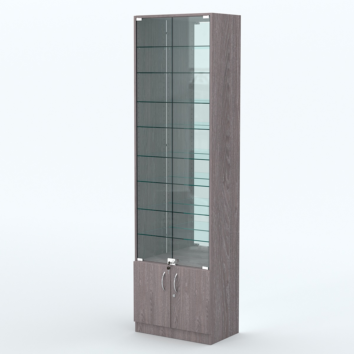 Торговая витрина с 8-ю стеклянными полками 350x600 мм серии NEXT-8 №6-2 (З/C - ЗЕРКАЛО) Ясень Анкор темный