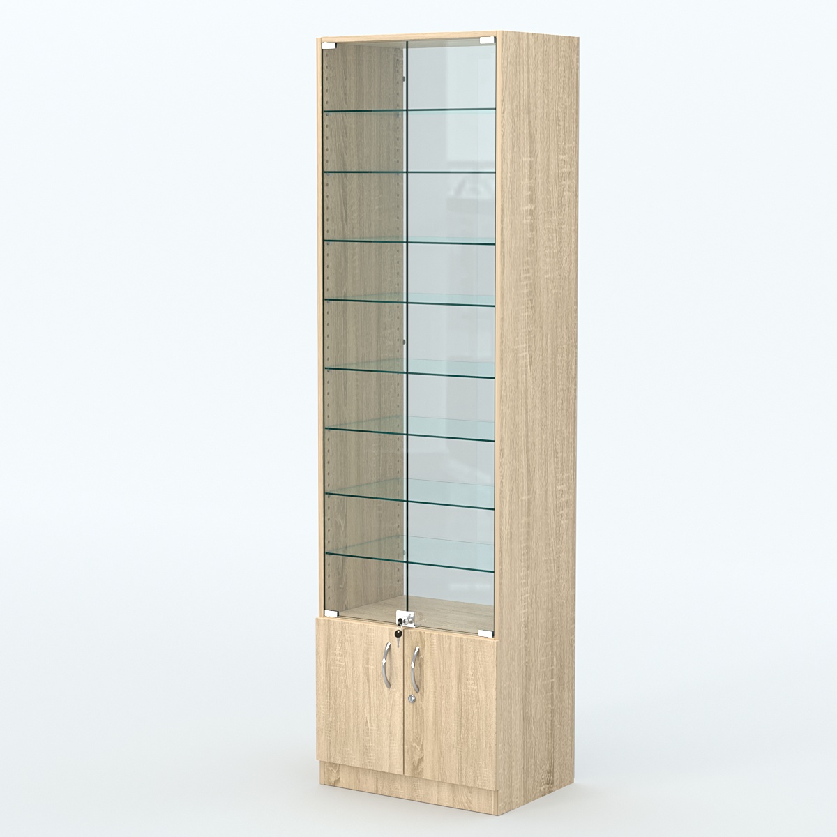 Торговая витрина с 8-ю стеклянными полками 400x600 мм серии NEXT-8 №7-1 (З/C - СТЕКЛО) Дуб сонома