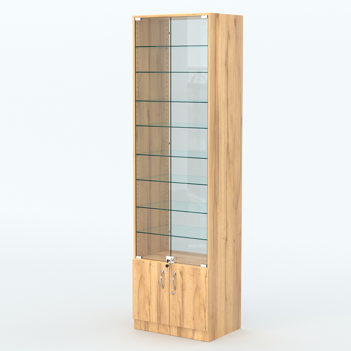 Торговая витрина с 8-ю стеклянными полками 400x600 мм серии NEXT-8 №7-1 (З/C - СТЕКЛО) Дуб Золотистый