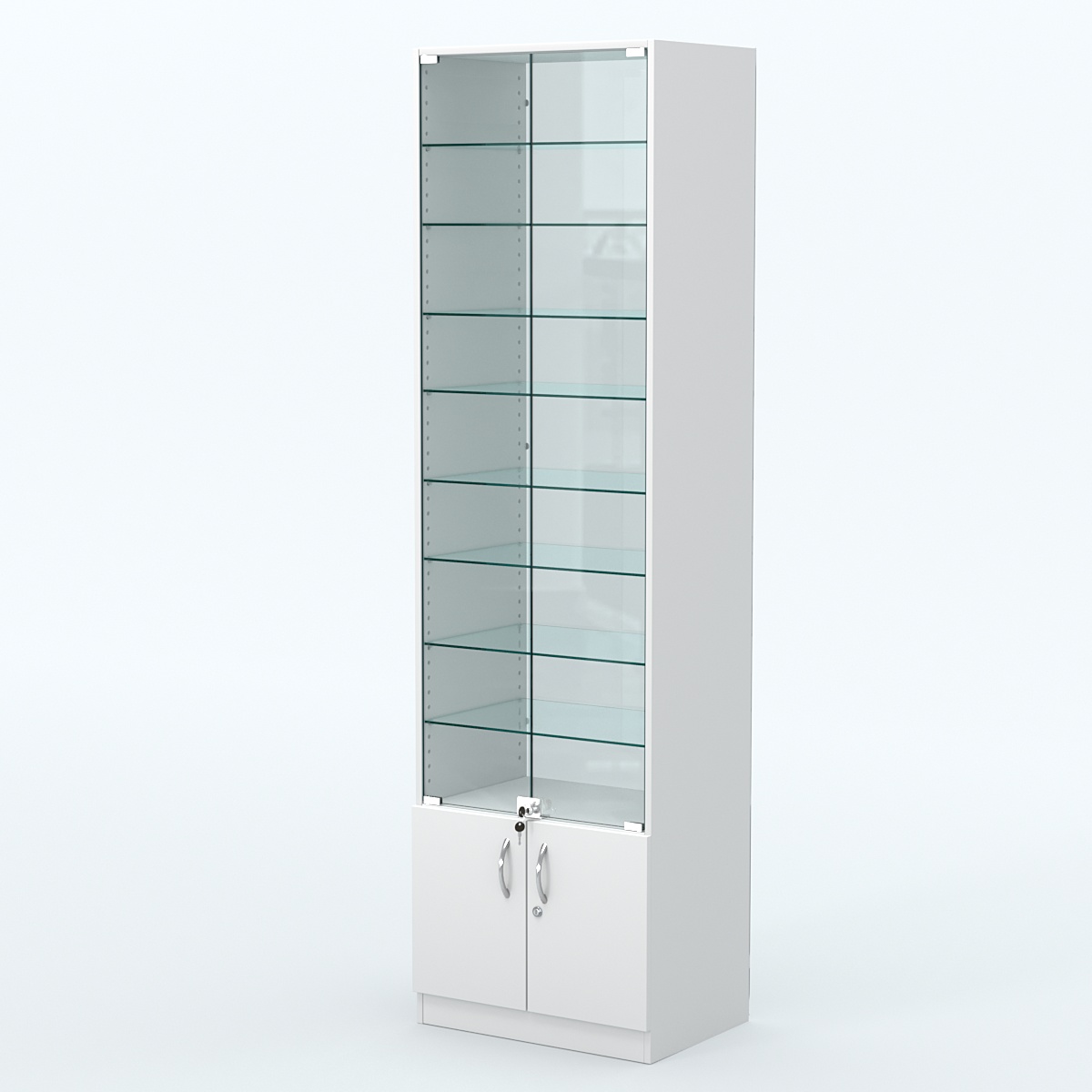 Торговая витрина с 8-ю стеклянными полками 400x600 мм серии NEXT-8 №7-1 (З/C - СТЕКЛО) Белый